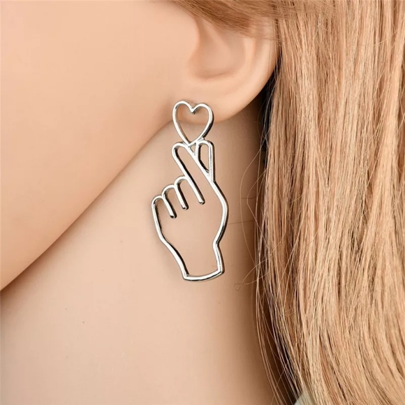 no brand Jewelry - Heart outline hand gestures dangle earrings